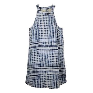 Cynthia Rowley 100% Linen Sleeveless Summer Dress Mini High Neck Print Tie Dye S
